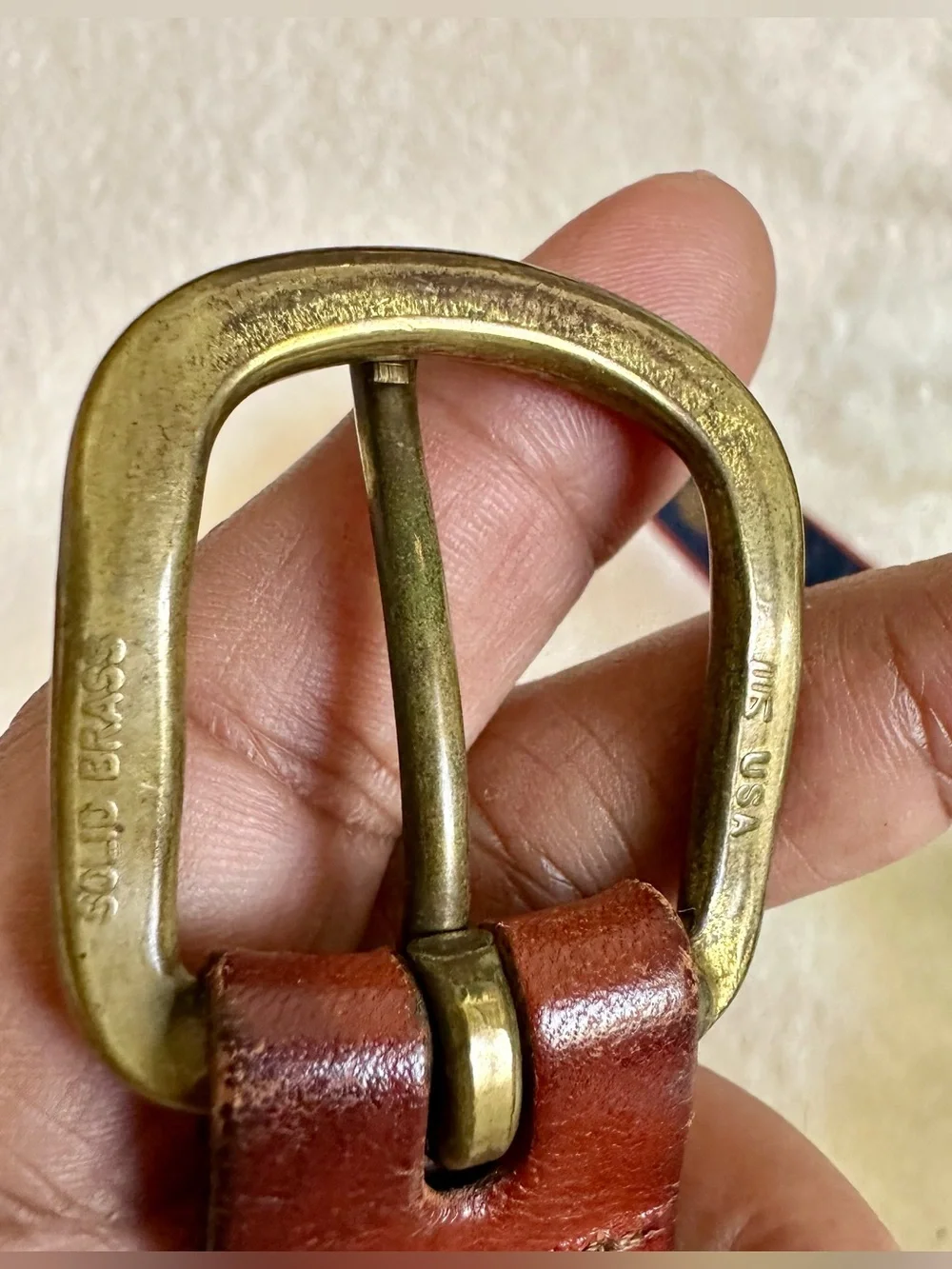 Vintage Griswold Inn Ribbon Leather Belt Solid Brass Buckle USA Sz 42